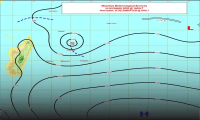 Météo : dépression à 680 km du nord-nord-est de Maurice, temps nuageux et pluvieux ce soir