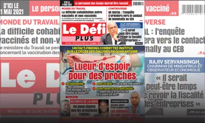 Voici la Une du Défi Plus de ce samedi 24 avril 2021