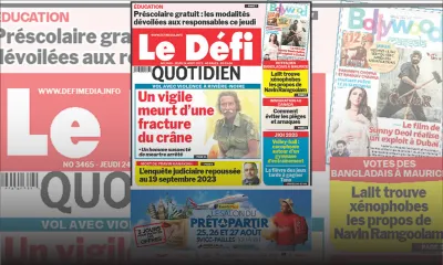 Voici la une du Défi Quotidien de ce Jeudi 24 Août 2023