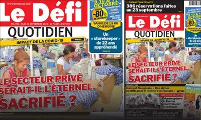 Voici la Une du Défi Quotidien de ce jeudi 24 Septembre 2020