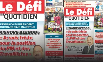 Voici la une du Défi Quotidien de ce Vendredi 24 Octobre 2025