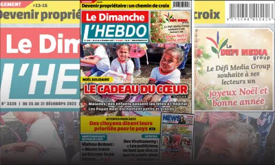 Voici la Une de Le Dimanche/L'Hebdo de ce dimanche 25 Décembre 2022