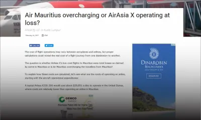 Retrait d’AirAsia X : Air Mauritius essuie les tirs d’un journal singarourien