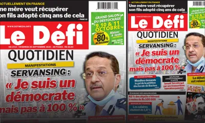 Voici la Une du Défi Quotidien de ce vendredi 25 Septembre 2020