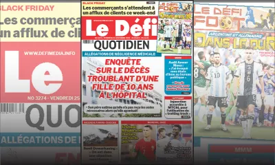 Voici la une du Défi Quotidien de ce vendredi 25 Novembre 2022