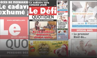 Voici la Une du Defi Quotidien de ce mercredi 25 décembre 2019