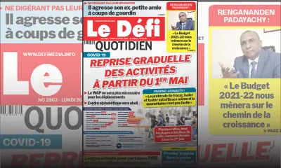 Voici la Une du Défi Quotidien de ce lundi 26 avril 2021