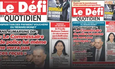 Voici la une du Défi Quotidien de ce Vendredi 26 Septembre 2025