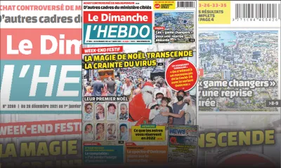 Voici la Une de Le Dimanche/L'Hebdo de ce dimanche 26 Décembre 2021