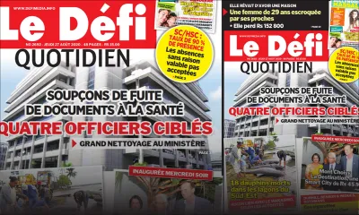 Voici la Une du Defi Quotidien de ce jeudi 27 août 2020