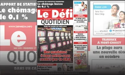 Voici la Une du Defi Quotidien de ce Vendredi 27 septembre 2019