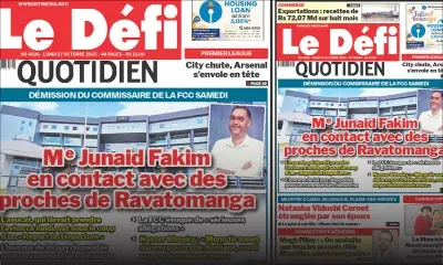 Voici la une du Défi Quotidien de ce Lundi 27 Octobre 2025