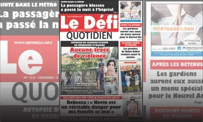 Voici la Une du Defi Quotidien de ce vendredi 27 décembre 2019