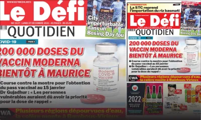 Voici la une du Défi Quotidien de ce lundi 27 décembre 2021