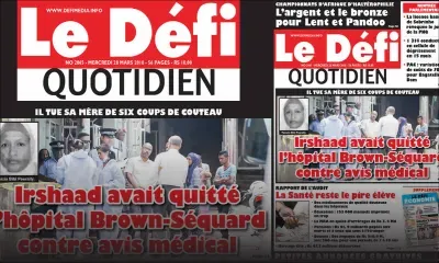 Voici la Une du Defi Quotidien de ce mercredi 28 mars