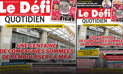 Voici la Une du Defi Quotidien de ce vendredi 28 août 2020