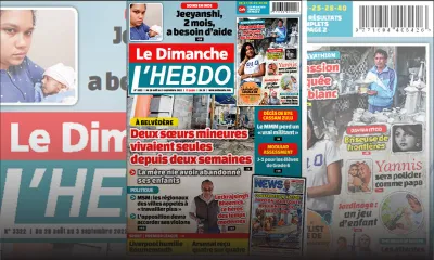 Voici la Une de Le Dimanche/L'Hebdo de ce dimanche 28 Août 2022