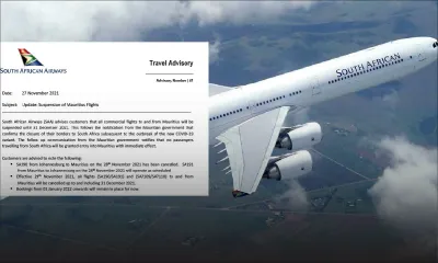 South African Airways : le vol SA191 de Maurice à Johannesburg maintenu ce dimanche