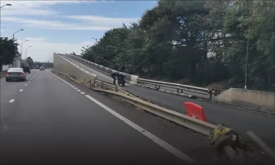 Un motocycliste fait fi du « No Entry » sur l’autopont de Plaine-Lauzun