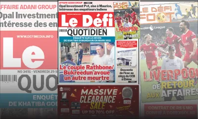 Voici la une du Défi Quotidien de ce Vendredi 29 Septembre 2023