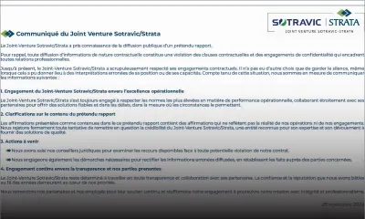 Communiqué du Joint Venture Sotravic/Strata