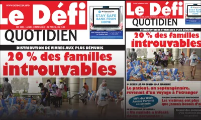 Voici la Une du Defi Quotidien de ce lundi 30 mars 2020