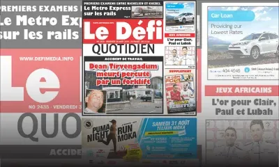 Voici la Une du Defi Quotidien de ce vendredi 30 août 2019