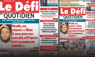 Voici la une du Défi Quotidien de ce Lundi 30 Décembre 2024