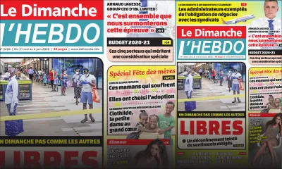 Voici la Une de Le Dimanche / L'Hebdo de ce dimanche 31 mai 2020