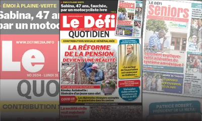 Voici la Une du Defi Quotidien de ce Lundi 31 août 2020