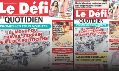 Voici la une du Défi Quotidien de ce Jeudi 31 Octobre 2024