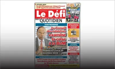 Voici la une du Défi Quotidien de ce Vendredi 19 Septembre 2025