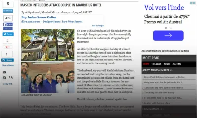 Selon le Mumbai Mirror : un couple indien «agressé» dans un hôtel à l’île Maurice