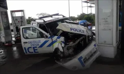 Station d’essence à Wooton : un véhicule de la police dérape et termine sa course contre une des pompes