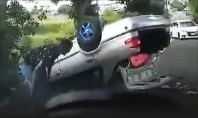 D’Epinay : une voiture se retrouve les quatre roues en l’air