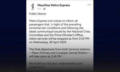 Pluies torrentielles : Metro Express stoppe ses services à 14h45.