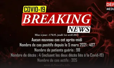 Covid-19 : aucun nouveau cas détecté cet après-midi