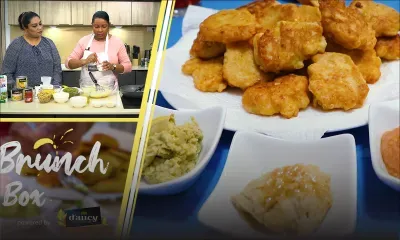 Brunch Box : beignet de maïs et au fromage, accompagné d’un trio houmous