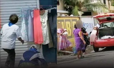 Fruits, fringues et installations de fortune : des marchands ambulants aux abords d'un supermarché à Terre-Rouge 