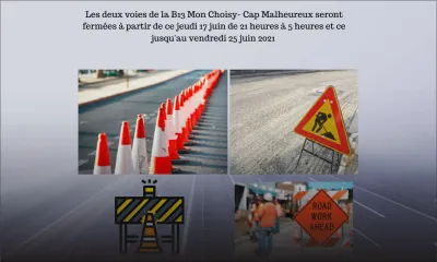 Fermeture des deux voies de la B13 Mon Choisy-Cap Malheureux  