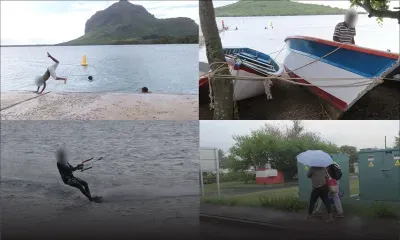 [En images] Alerte cyclonique 2 - Au Morne : des enfants s'amusent dans l'eau 