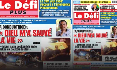 Voici la Une du Défi Plus de ce samedi 24 Septembre 2022