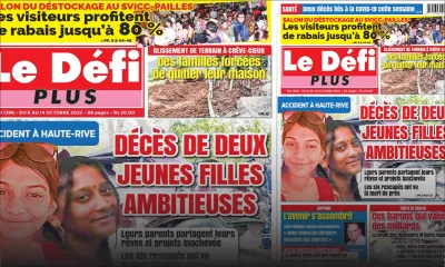 Voici la Une du Défi Plus de ce samedi 08 Octobre 2022