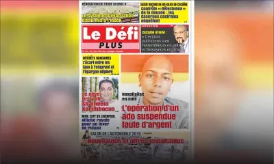 Voici la Une du Défi Plus de ce samedi 03 août 2019