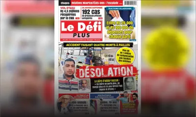  Voici la Une du Défi Plus de ce samedi 07 novembre 2020