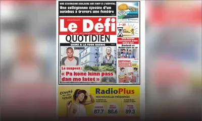 Voici la Une du Defi Quotidien de ce lundi 17 juin 2019