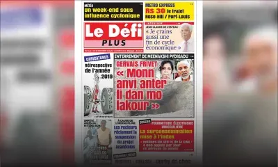 Voici la Une du Défi Plus de ce samedi 28 décembre 2019