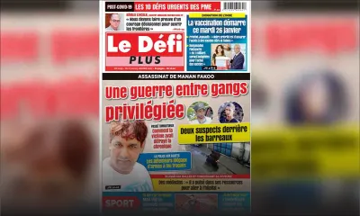 Voici la Une du Défi Plus de ce samedi 23 janvier 2021