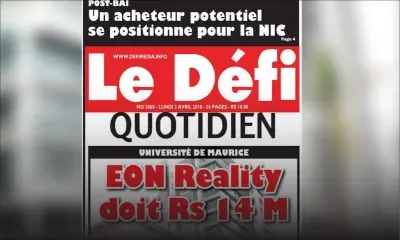 Voici la Une du Defi Quotidien de ce lundi 02 avril