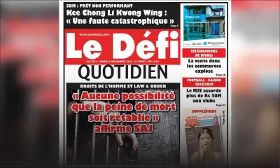 Voici la Une du Defi Quotidien de ce mardi 06 novembre 2018